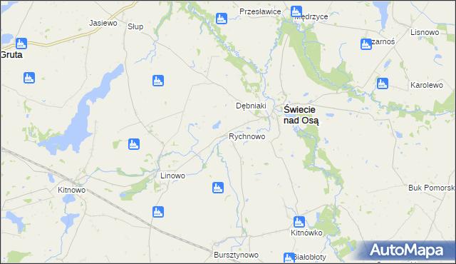 mapa Rychnowo gmina Świecie nad Osą, Rychnowo gmina Świecie nad Osą na mapie Targeo