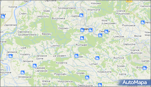 mapa Rychwałd gmina Pleśna, Rychwałd gmina Pleśna na mapie Targeo