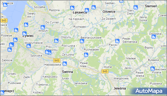 mapa Rychwałdek, Rychwałdek na mapie Targeo