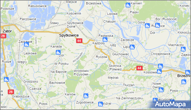 mapa Ryczów gmina Spytkowice, Ryczów gmina Spytkowice na mapie Targeo