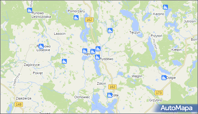 mapa Rydzewo gmina Drawsko Pomorskie, Rydzewo gmina Drawsko Pomorskie na mapie Targeo