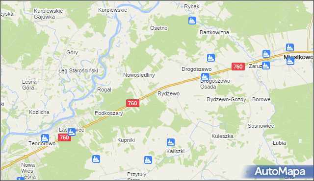 mapa Rydzewo gmina Miastkowo, Rydzewo gmina Miastkowo na mapie Targeo