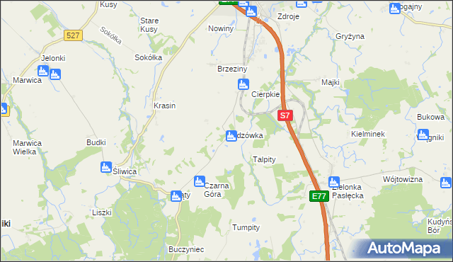 mapa Rydzówka gmina Pasłęk, Rydzówka gmina Pasłęk na mapie Targeo