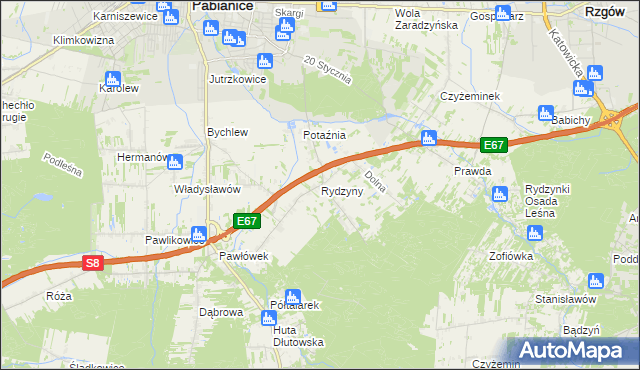 mapa Rydzyny, Rydzyny na mapie Targeo