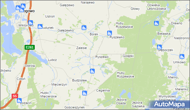 mapa Ryszewo gmina Rogowo, Ryszewo gmina Rogowo na mapie Targeo