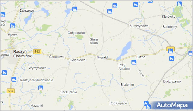 mapa Rywałd gmina Radzyń Chełmiński, Rywałd gmina Radzyń Chełmiński na mapie Targeo