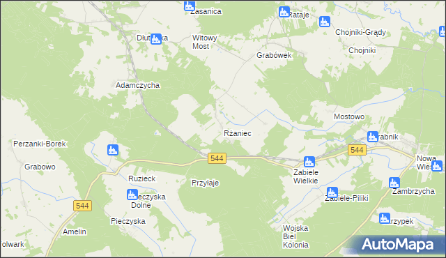 mapa Rżaniec, Rżaniec na mapie Targeo