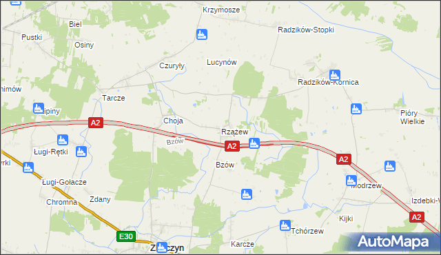 mapa Rzążew, Rzążew na mapie Targeo