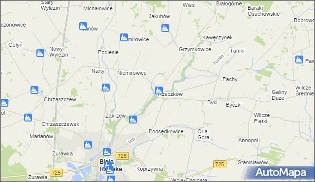 mapa Rzeczków gmina Biała Rawska, Rzeczków gmina Biała Rawska na mapie Targeo