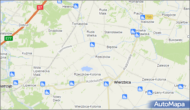 mapa Rzeczków gmina Wierzbica, Rzeczków gmina Wierzbica na mapie Targeo