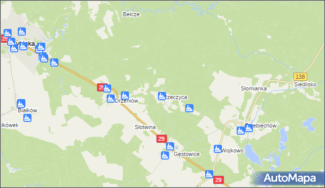 mapa Rzeczyca gmina Maszewo, Rzeczyca gmina Maszewo na mapie Targeo