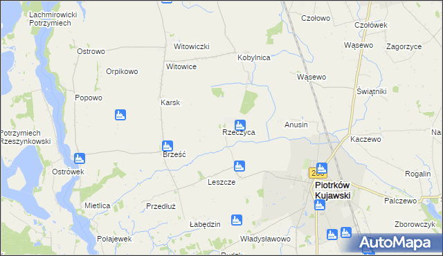 mapa Rzeczyca gmina Piotrków Kujawski, Rzeczyca gmina Piotrków Kujawski na mapie Targeo