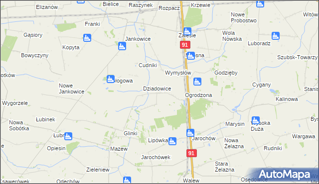 mapa Rzędków gmina Daszyna, Rzędków gmina Daszyna na mapie Targeo