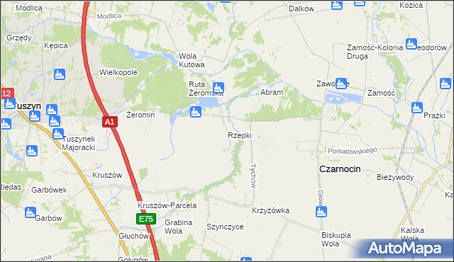 mapa Rzepki gmina Czarnocin, Rzepki gmina Czarnocin na mapie Targeo