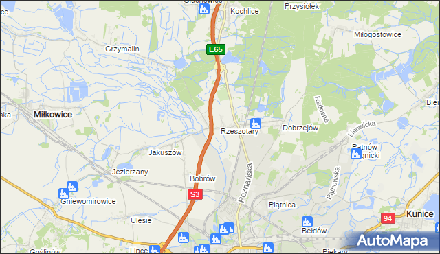 mapa Rzeszotary gmina Miłkowice, Rzeszotary gmina Miłkowice na mapie Targeo