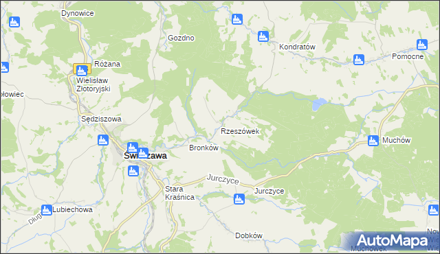 mapa Rzeszówek gmina Świerzawa, Rzeszówek gmina Świerzawa na mapie Targeo