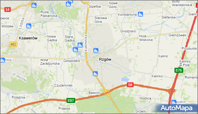 mapa Rzgów powiat łódzki wschodni, Rzgów powiat łódzki wschodni na mapie Targeo