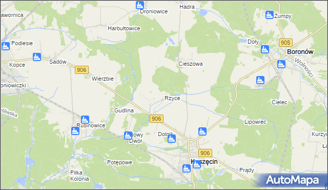 mapa Rzyce, Rzyce na mapie Targeo