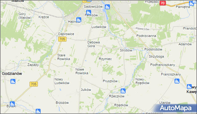 mapa Rzymiec gmina Skierniewice, Rzymiec gmina Skierniewice na mapie Targeo