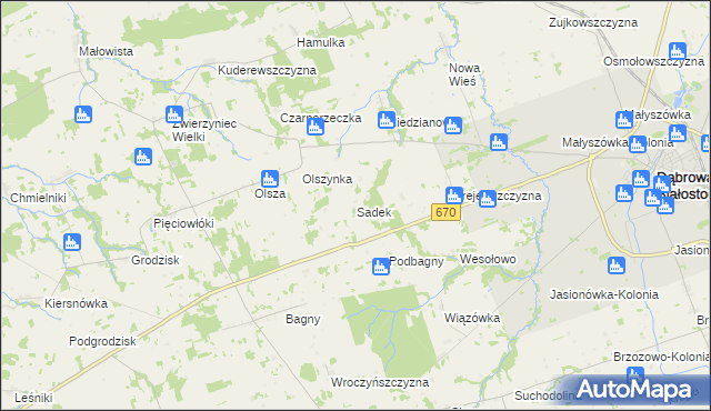 mapa Sadek gmina Dąbrowa Białostocka, Sadek gmina Dąbrowa Białostocka na mapie Targeo