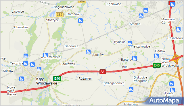 mapa Sadków gmina Kąty Wrocławskie, Sadków gmina Kąty Wrocławskie na mapie Targeo