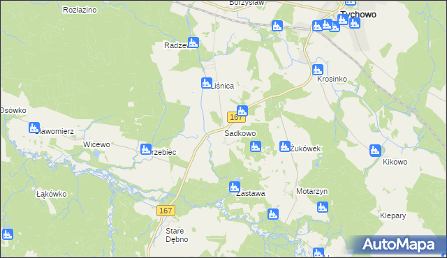 mapa Sadkowo gmina Tychowo, Sadkowo gmina Tychowo na mapie Targeo