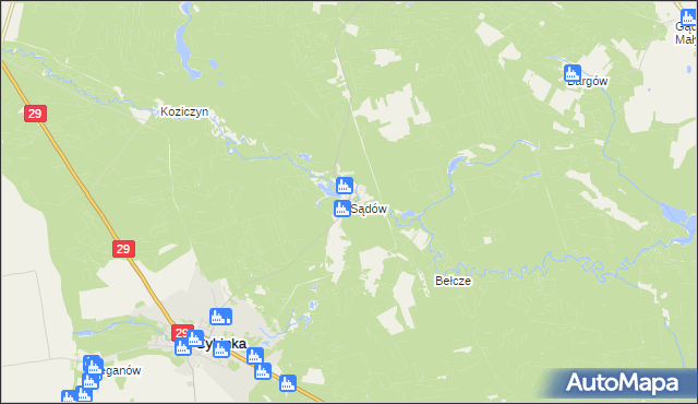 mapa Sądów gmina Cybinka, Sądów gmina Cybinka na mapie Targeo