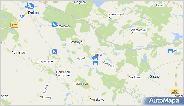 mapa Sądów gmina Dolice, Sądów gmina Dolice na mapie Targeo