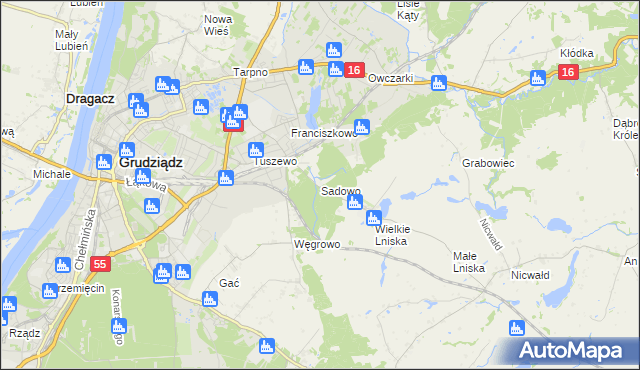 mapa Sadowo gmina Grudziądz, Sadowo gmina Grudziądz na mapie Targeo