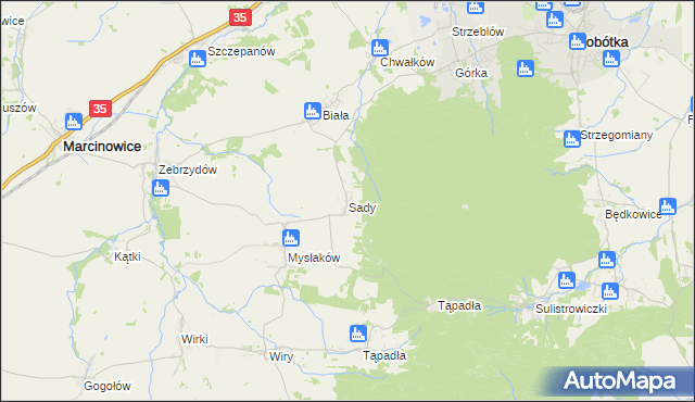 mapa Sady gmina Marcinowice, Sady gmina Marcinowice na mapie Targeo