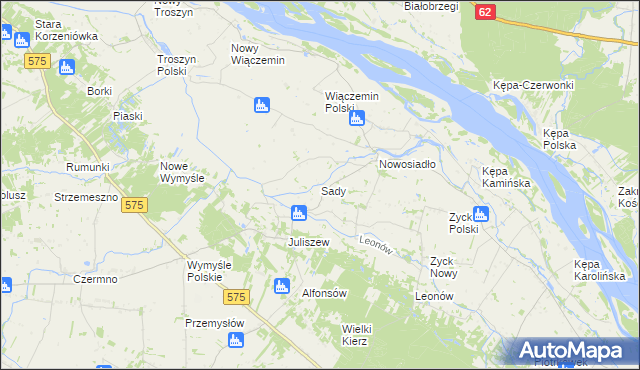 mapa Sady gmina Słubice, Sady gmina Słubice na mapie Targeo