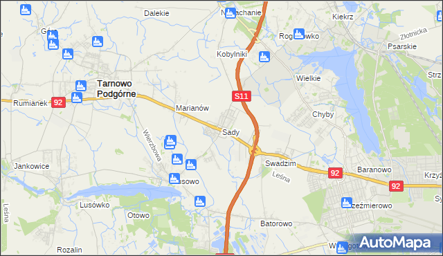 mapa Sady gmina Tarnowo Podgórne, Sady gmina Tarnowo Podgórne na mapie Targeo