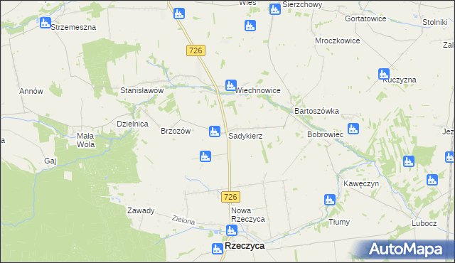 mapa Sadykierz gmina Rzeczyca, Sadykierz gmina Rzeczyca na mapie Targeo