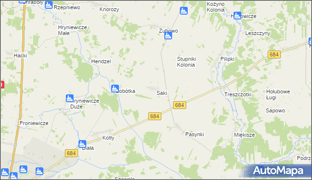 mapa Saki gmina Bielsk Podlaski, Saki gmina Bielsk Podlaski na mapie Targeo