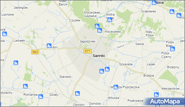 mapa Sanniki powiat gostyniński, Sanniki powiat gostyniński na mapie Targeo