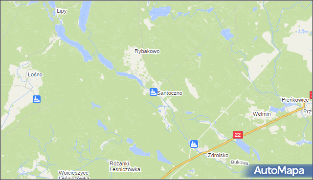 mapa Santoczno, Santoczno na mapie Targeo