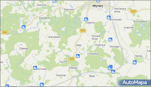 mapa Sąpy gmina Młynary, Sąpy gmina Młynary na mapie Targeo