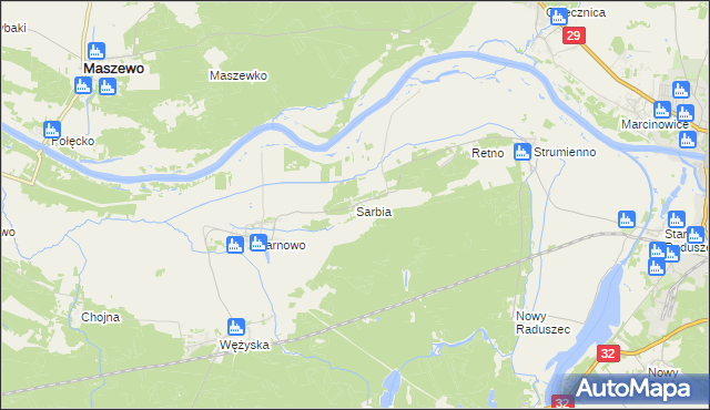 mapa Sarbia gmina Krosno Odrzańskie, Sarbia gmina Krosno Odrzańskie na mapie Targeo