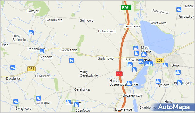 mapa Sarbinowo gmina Żnin, Sarbinowo gmina Żnin na mapie Targeo