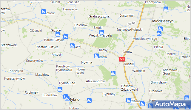 mapa Sarnów gmina Rybno, Sarnów gmina Rybno na mapie Targeo