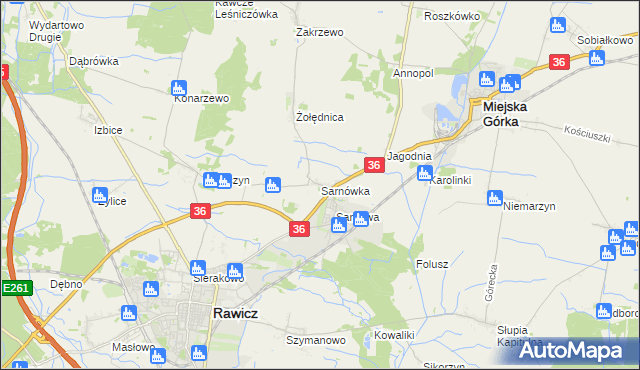 mapa Sarnówka gmina Rawicz, Sarnówka gmina Rawicz na mapie Targeo