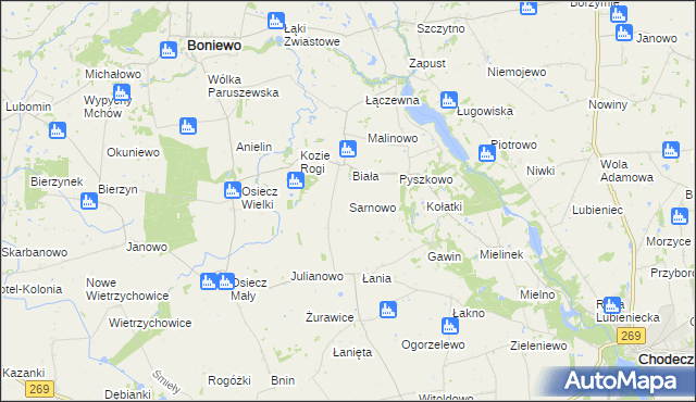 mapa Sarnowo gmina Boniewo, Sarnowo gmina Boniewo na mapie Targeo