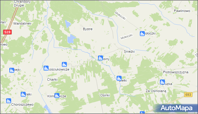 mapa Sasiny gmina Boćki, Sasiny gmina Boćki na mapie Targeo