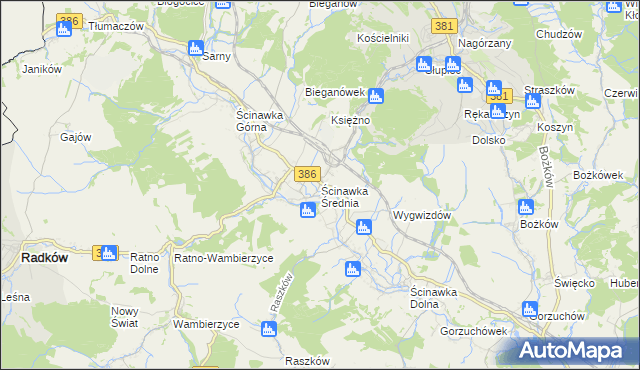 mapa Ścinawka Średnia, Ścinawka Średnia na mapie Targeo