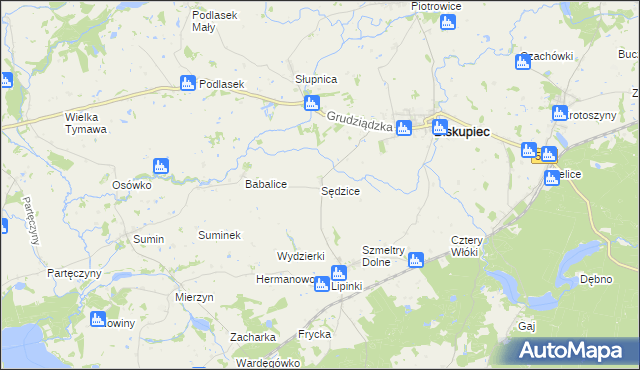 mapa Sędzice gmina Biskupiec, Sędzice gmina Biskupiec na mapie Targeo