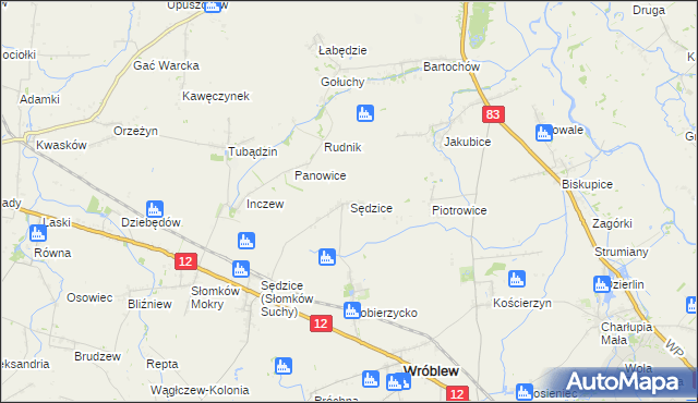 mapa Sędzice gmina Wróblew, Sędzice gmina Wróblew na mapie Targeo