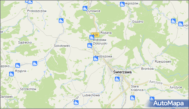 mapa Sędziszowa gmina Świerzawa, Sędziszowa gmina Świerzawa na mapie Targeo