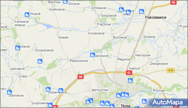 mapa Sękowice gmina Nysa, Sękowice gmina Nysa na mapie Targeo