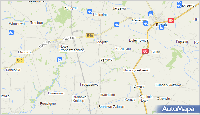 mapa Sękowo gmina Bielsk, Sękowo gmina Bielsk na mapie Targeo