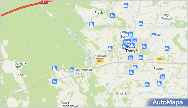 mapa Sękowo gmina Nowy Tomyśl, Sękowo gmina Nowy Tomyśl na mapie Targeo